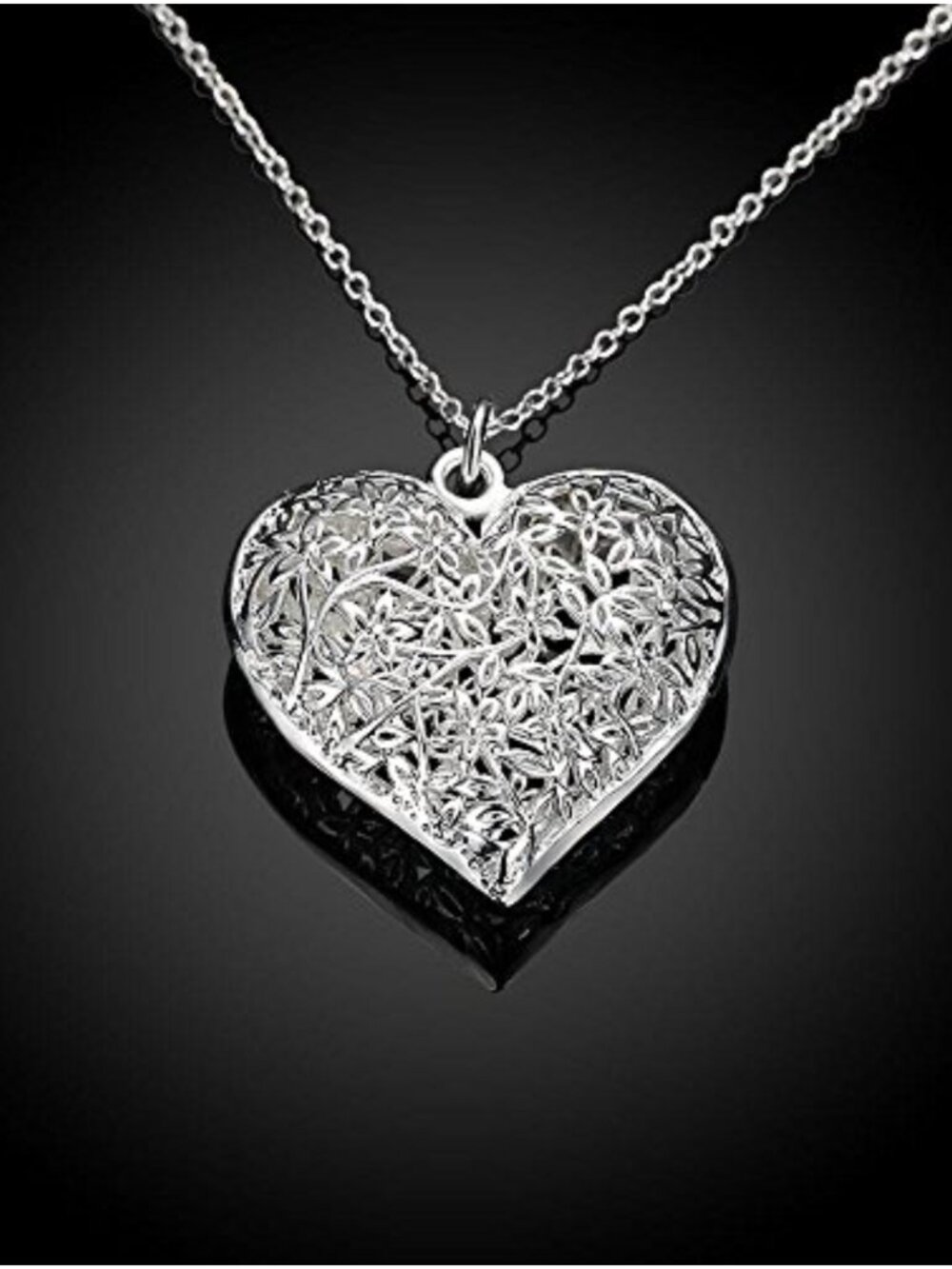 925 Sterling Silver Puffed Heart Pendant Necklace Textured Hollow 18in Cable - Picture 4 of 6